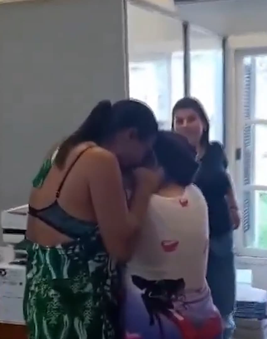 Family reunties with the stolen baby in Sapucaia do Sul, Brazil, February 3, 2024. A couple was arrested after kidnapping a three-month-old baby and killing the child's mother. Note: Photo is a screenshot from a video. (Newsflash/NX)