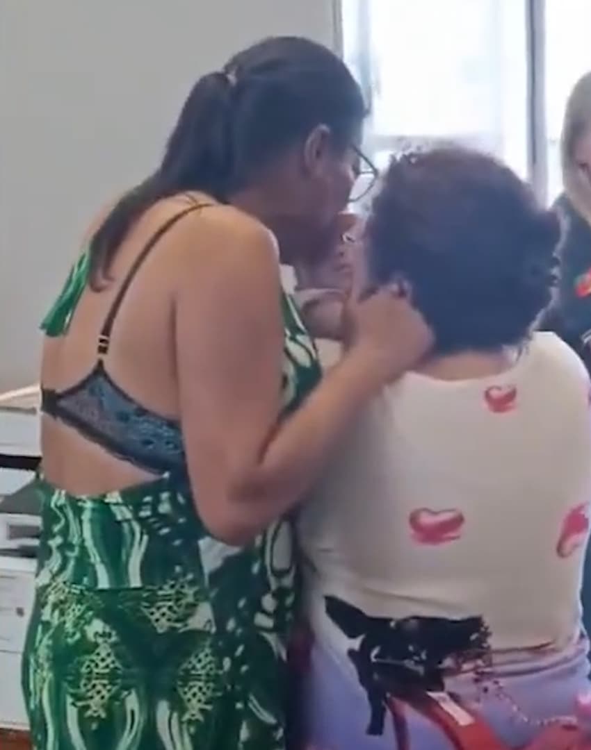 Family reunties with the stolen baby in Sapucaia do Sul, Brazil, February 3, 2024. A couple was arrested after kidnapping a three-month-old baby and killing the child's mother. Note: Photo is a screenshot from a video. (Newsflash/NX)
