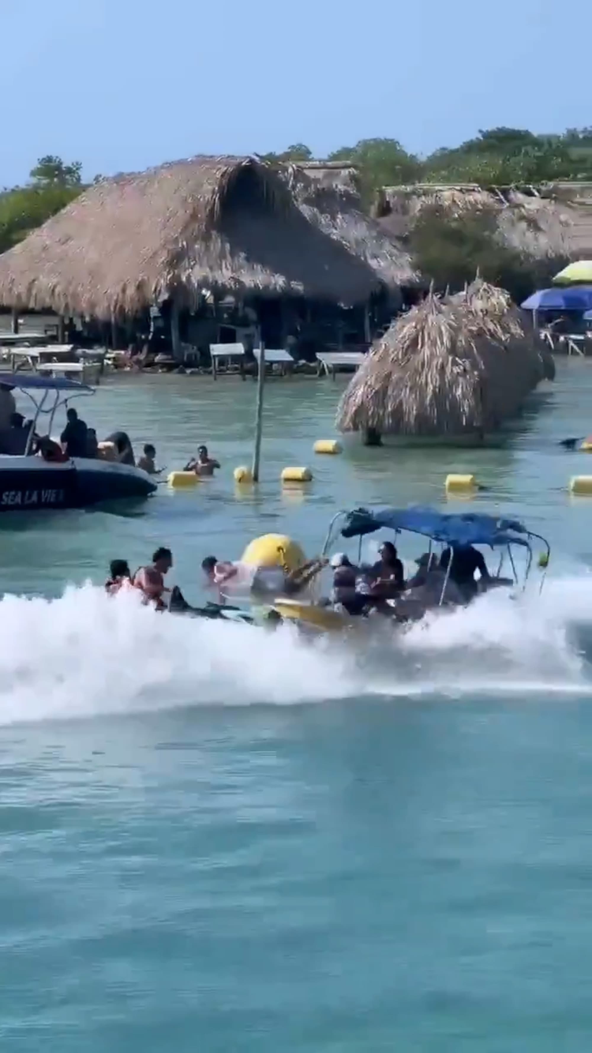 A jet ski collides with a passenger boat in Cholon, Colombia. It is unknown if anyone was injured. Note: Photo is a screenshot from a video. (Newsflash/NX)