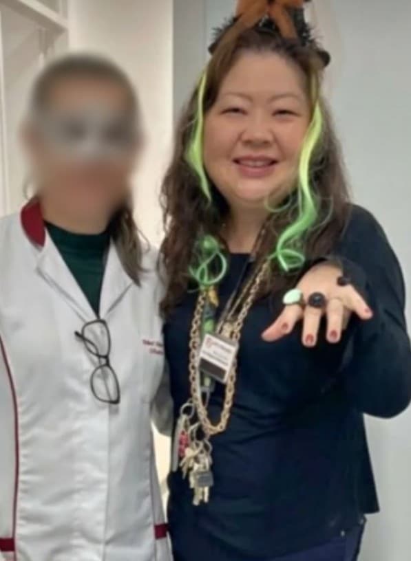Claudia Hitomi Shimada Furuyama, 57, poses in undated photo. She and her family were found with knife wounds in the apartment where they lived in Curitiba, Brazil, on Tuesday, August 25, 2026. Note: Private picture. (Newsflash/NX)