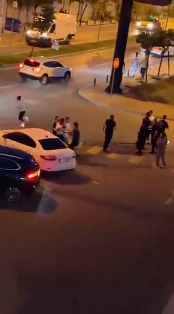 Picture show people fighting in Istanbul, Turkey.  Funda Bakis was stabbed. Note: Photo is a screenshot from a video. (Newsflash/NX)