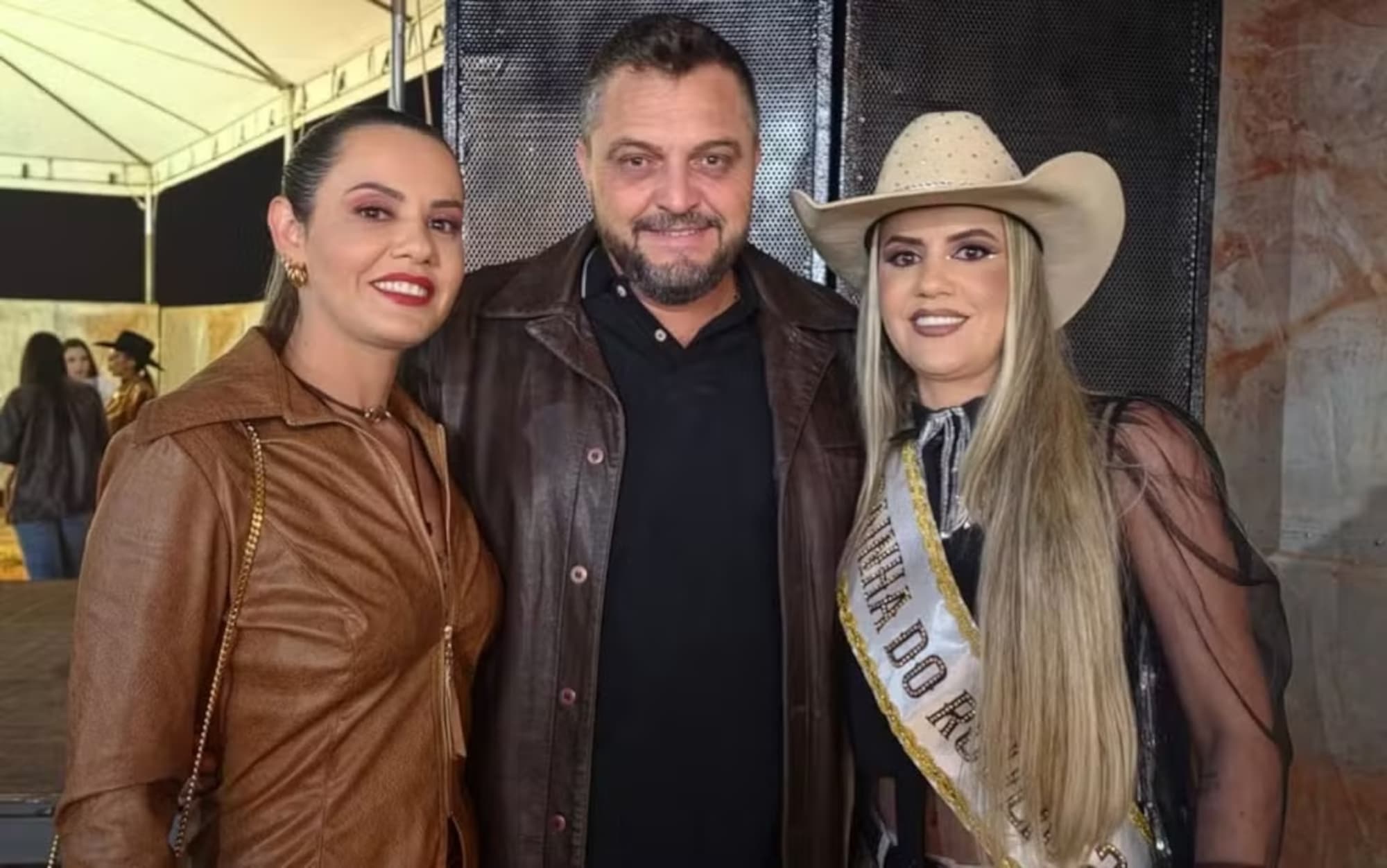 Lara, the rodeo queen, and Laila are twin sisters and live in a throuple with Maicon Rueda, all pictured, undated. Note: Private photo. (Maycon Rueda/Newsflash/NX)