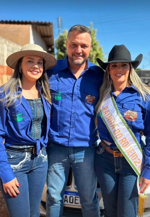 Lara, the rodeo queen, and Laila are twin sisters and live in a throuple with Maicon Rueda, all pictured, undated. Note: Private photo. (Maycon Rueda/Newsflash/NX)
