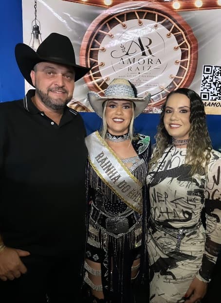 Lara, the rodeo queen, and Laila are twin sisters and live in a throuple with Maicon Rueda, all pictured, undated. Note: Private photo. (Maycon Rueda/Newsflash/NX)