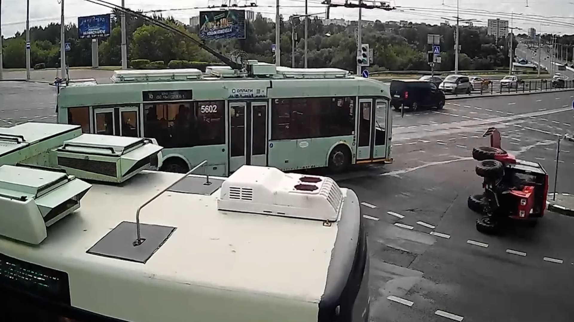 Tractor Collides With Trolleybus After Turning On Red