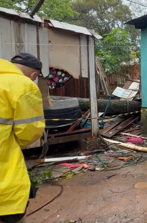 Picture shows the fallen tree on the bed. Wylliam Gustavo Barboza, 8, died after a tree fell on him as he was sleeping. Note: Picture is a screenshot from video. (Newsflash/NX)