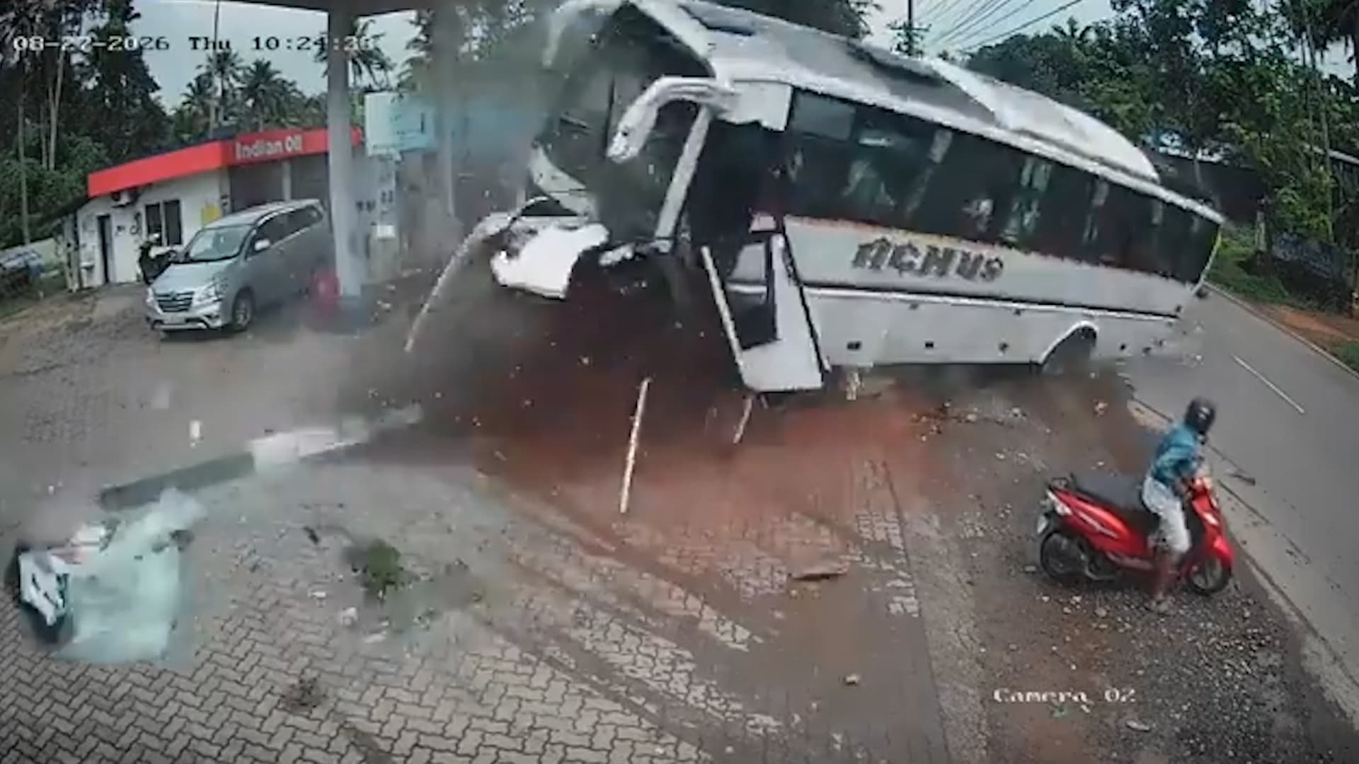 Shocking Moment Bus Carrying Wedding Party Overturns While Trying To Avoid Scooter