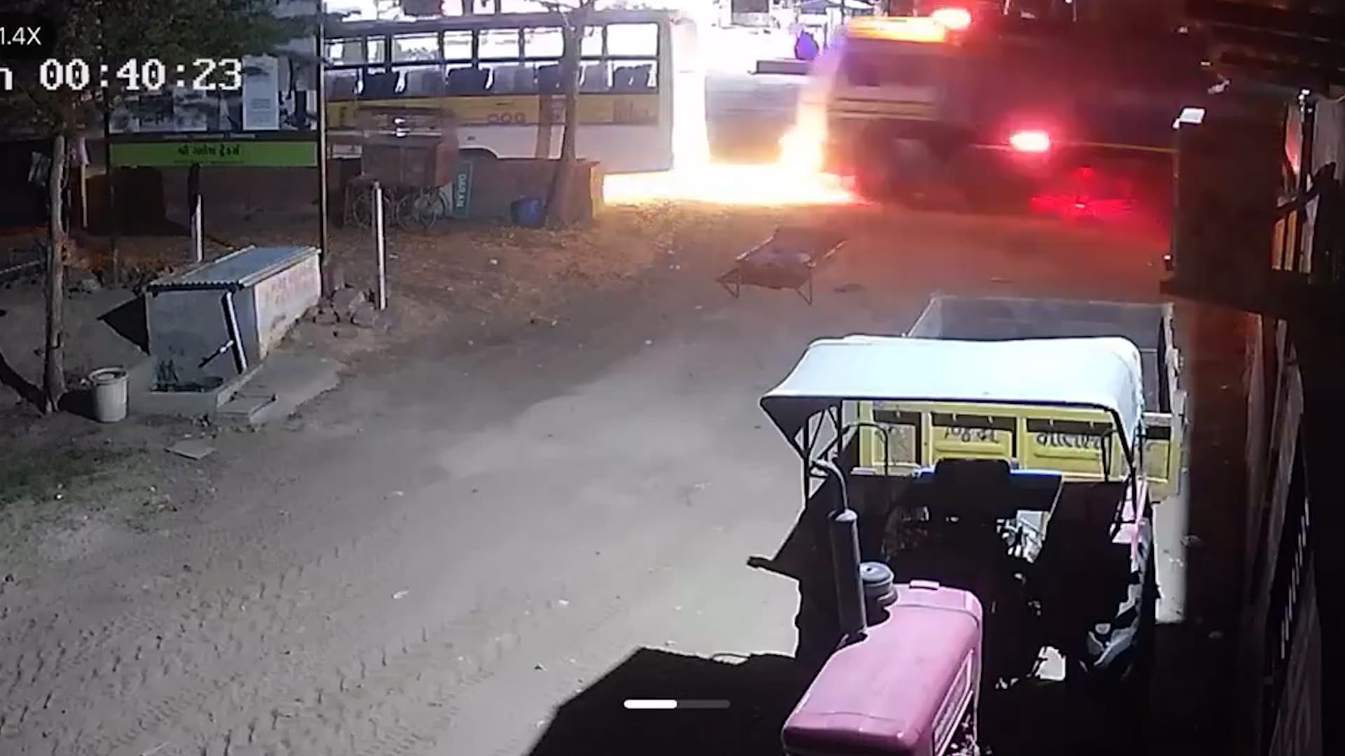 Moment Speeding Dumper Lorry Smashes Into Back Of Stationary Bus