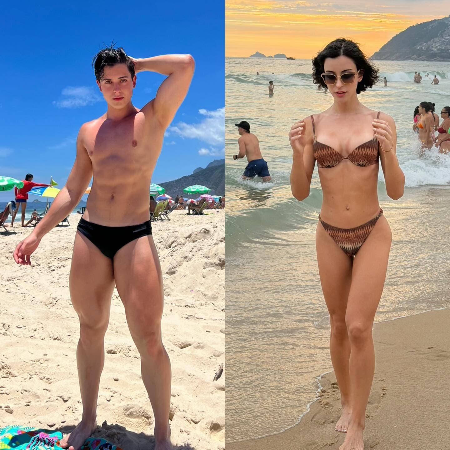 Isabella Longuinho, known as Bella, poses in a photo from 2022 (left) and 2026 (right). She said she was assaulted by her partner. Note: Private photo taken from social media. (@bella_longuinho/Newsflash/NX)