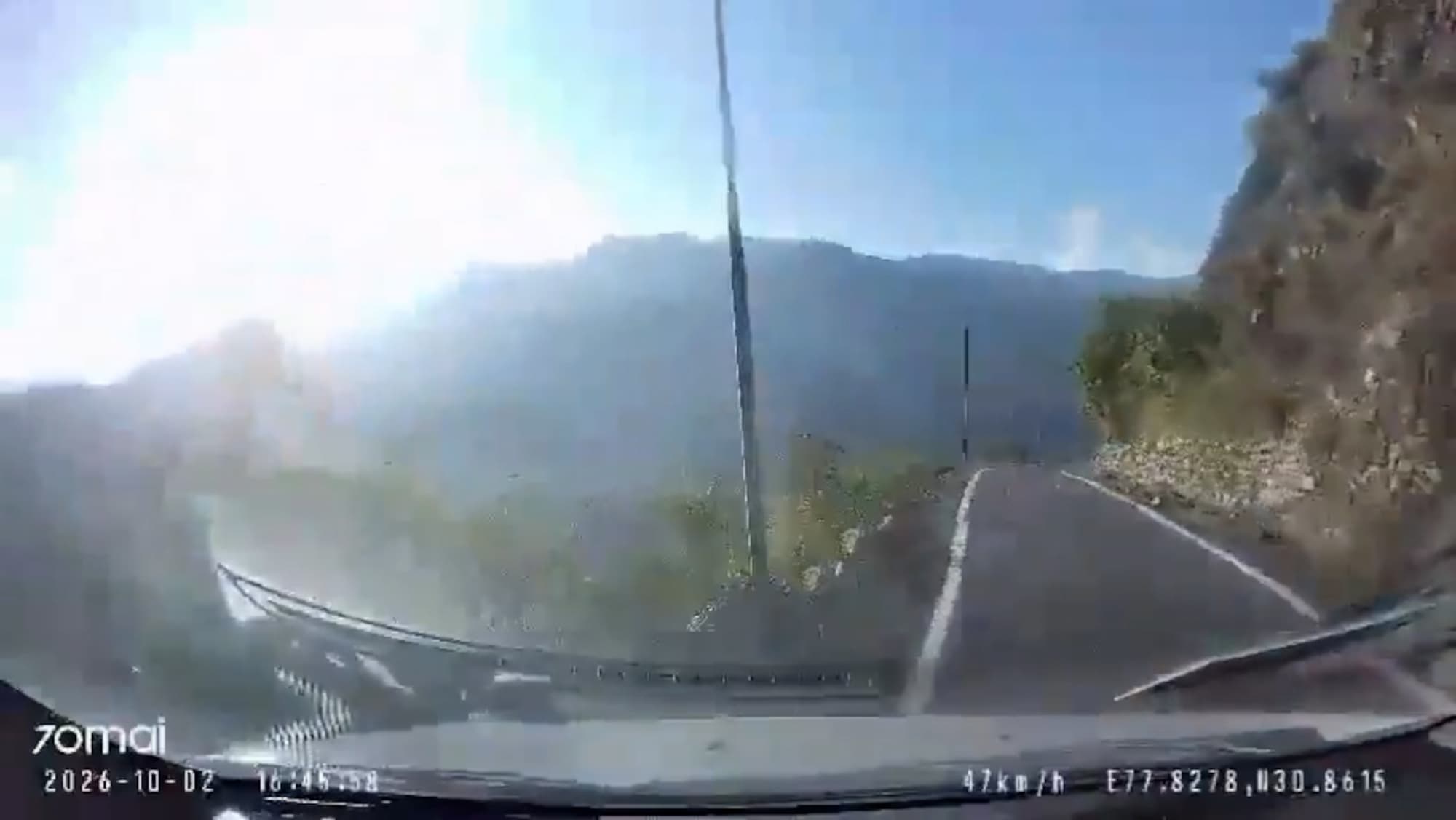 Car loses control and falls into a nearly 100-metre-deep gorge near Chillad, Uttarakhand, India, Oct. 2, 2026. Note: Photo is a screenshot from a video. (Harrisons)