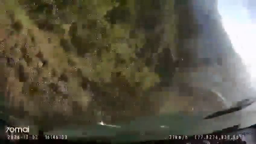 Car loses control and falls into a nearly 100-metre-deep gorge near Chillad, Uttarakhand, India, Oct. 2, 2026. Note: Photo is a screenshot from a video. (Harrisons)