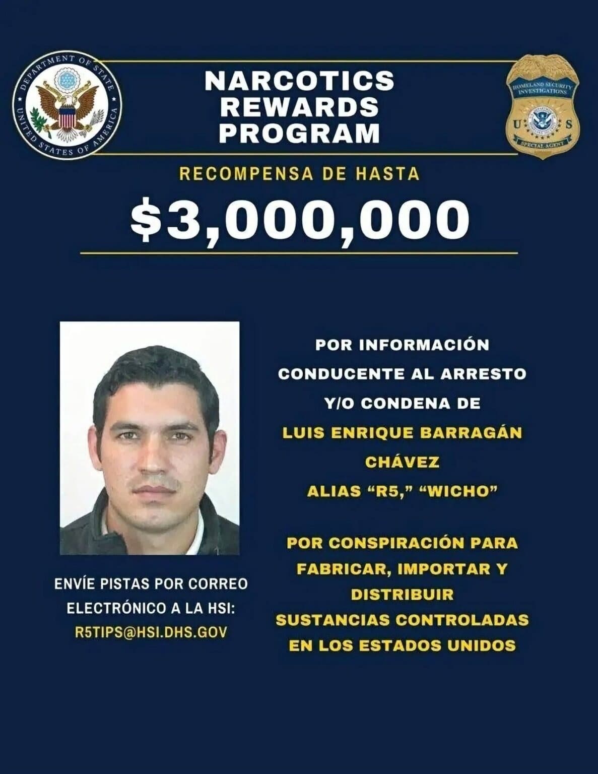 Picture shows the reward poster for Luis Enrique Barragan Chavez, undated. He reportedly died in armed confrontation in Michoacan. Note: Private photo. (Newsflash/NX)