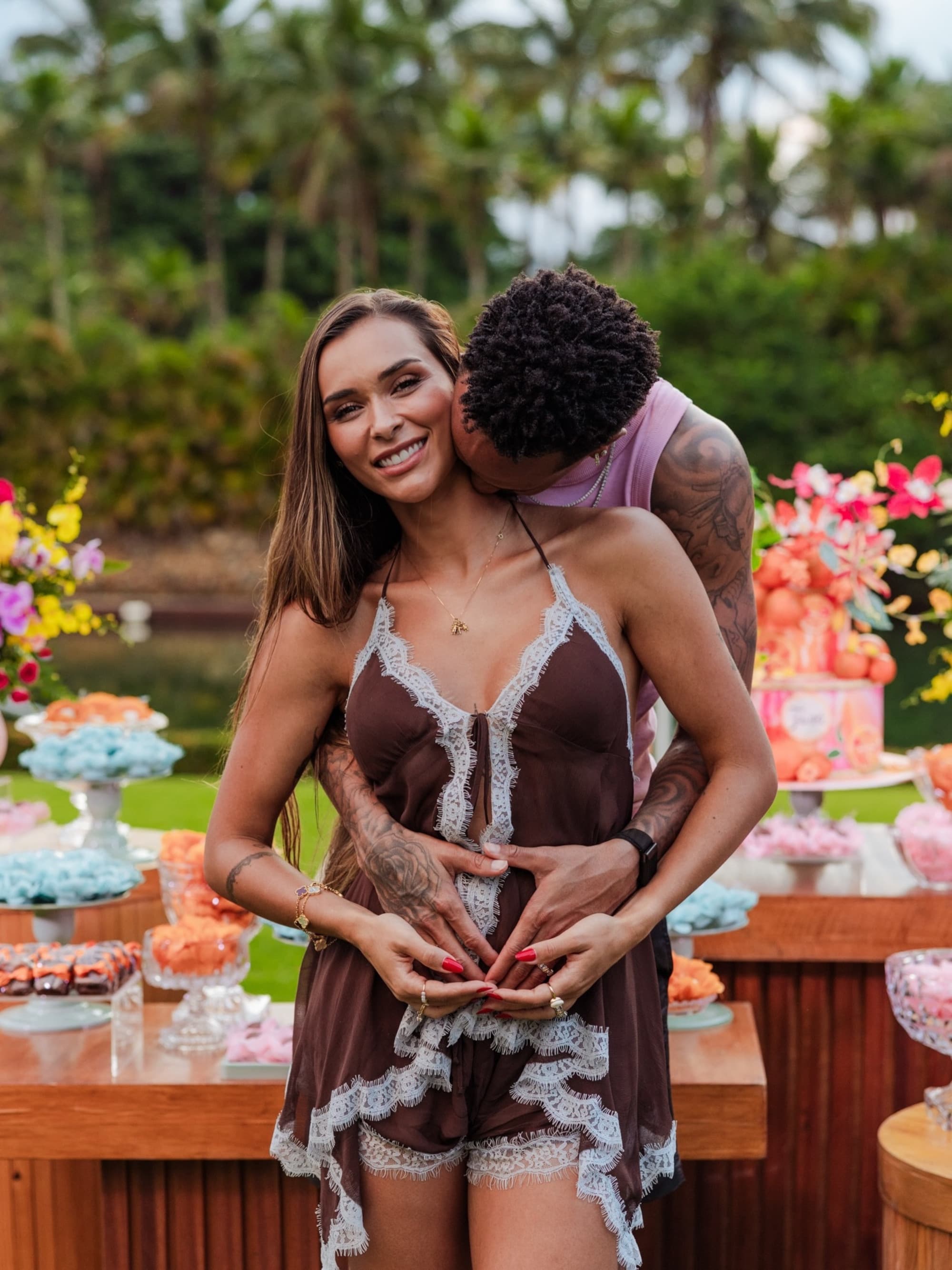 Taina Militao poses with Eder Militao, undated. She shared her workout routine during pregnancy. Note: Private photo taken from social media. (@tainamilitao/Newsflash/NX)
