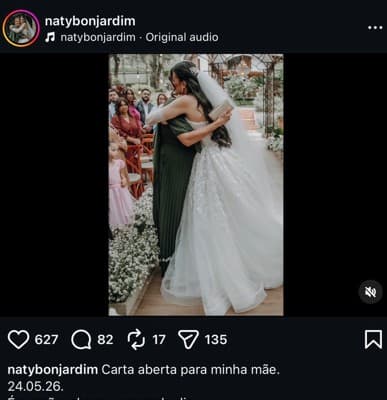 Picture shows Natalia Bonjardim, 32, with her mother Dilvanize Bonjardim, 60, on her wedding day, May 24, 2026, in Sao Paulo, Brazil. The mother died the same day after the wedding. Note: Picture is a screenshot from post. (Newsflash/NX)